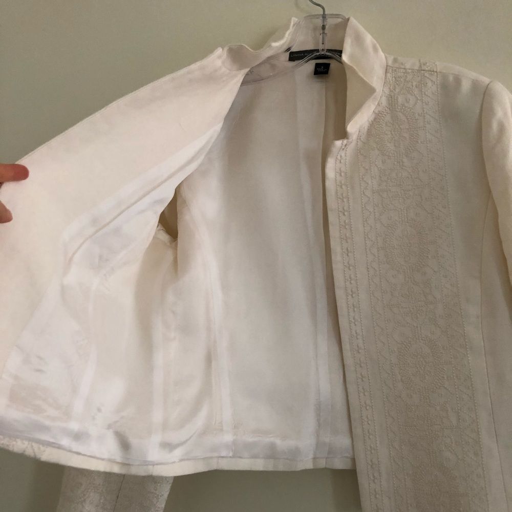Vintage Linda Allard Ivory Linen Embroidered Jacket 2 Old Money Quiet Luxury - Picture 12 of 14
